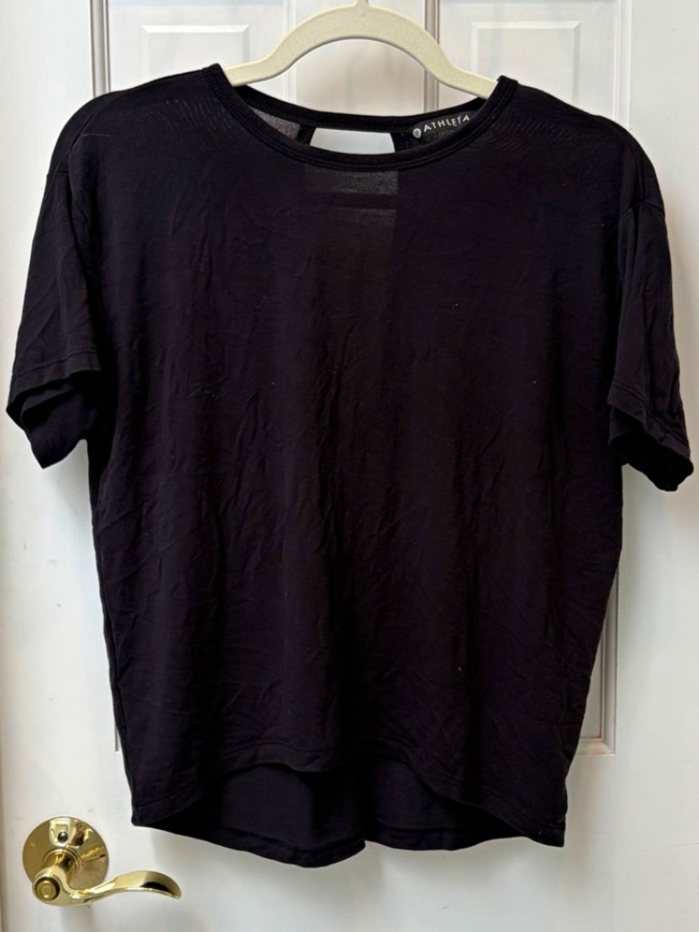 Athleta Women’s XXS Black Crew Neck Cutout Back Knit Modal Blend T-Shirt